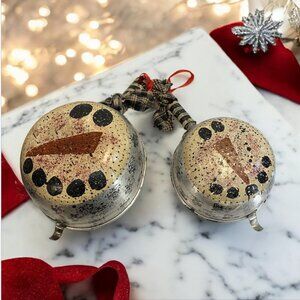HANDMADE -- Christmas Snowmen, Hand Painted VINTAGE Kitchen Colanders, 1 Sm/1 Lg